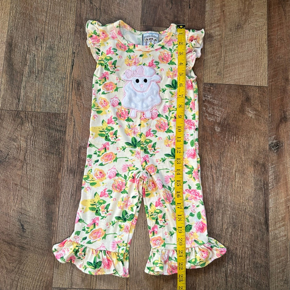 Baby Three Sisters Floral Ruffle Jumpsuit Romper 12 Months White Pink - Picture 8 of 14